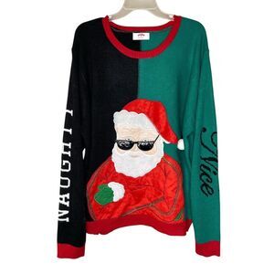 Ugly Christmas Gangsta Santa Claus Sweater  2XL Naughty or Nice Holiday